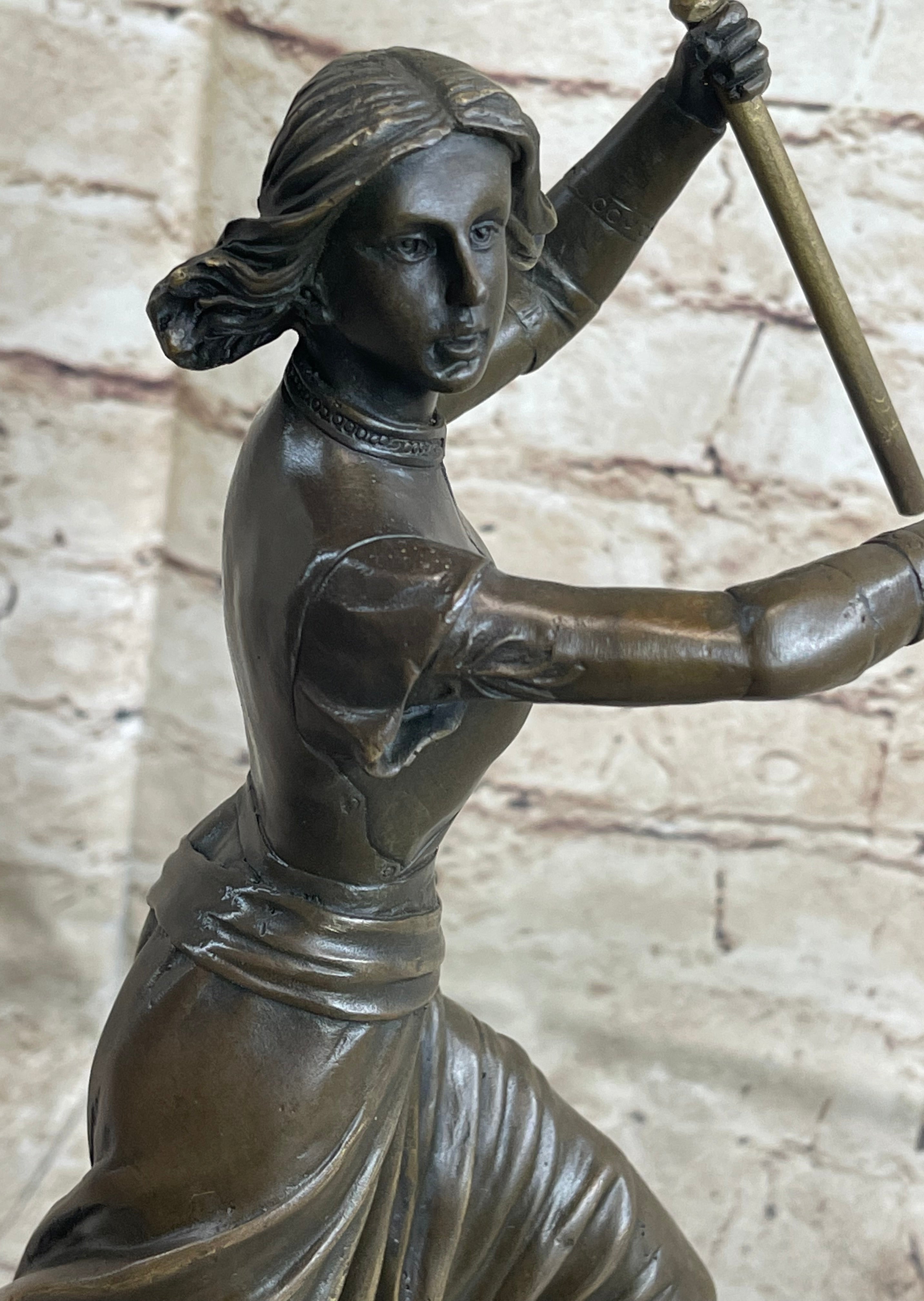 Saint Joan of Arc Standing W/ Flag Bronze Figure