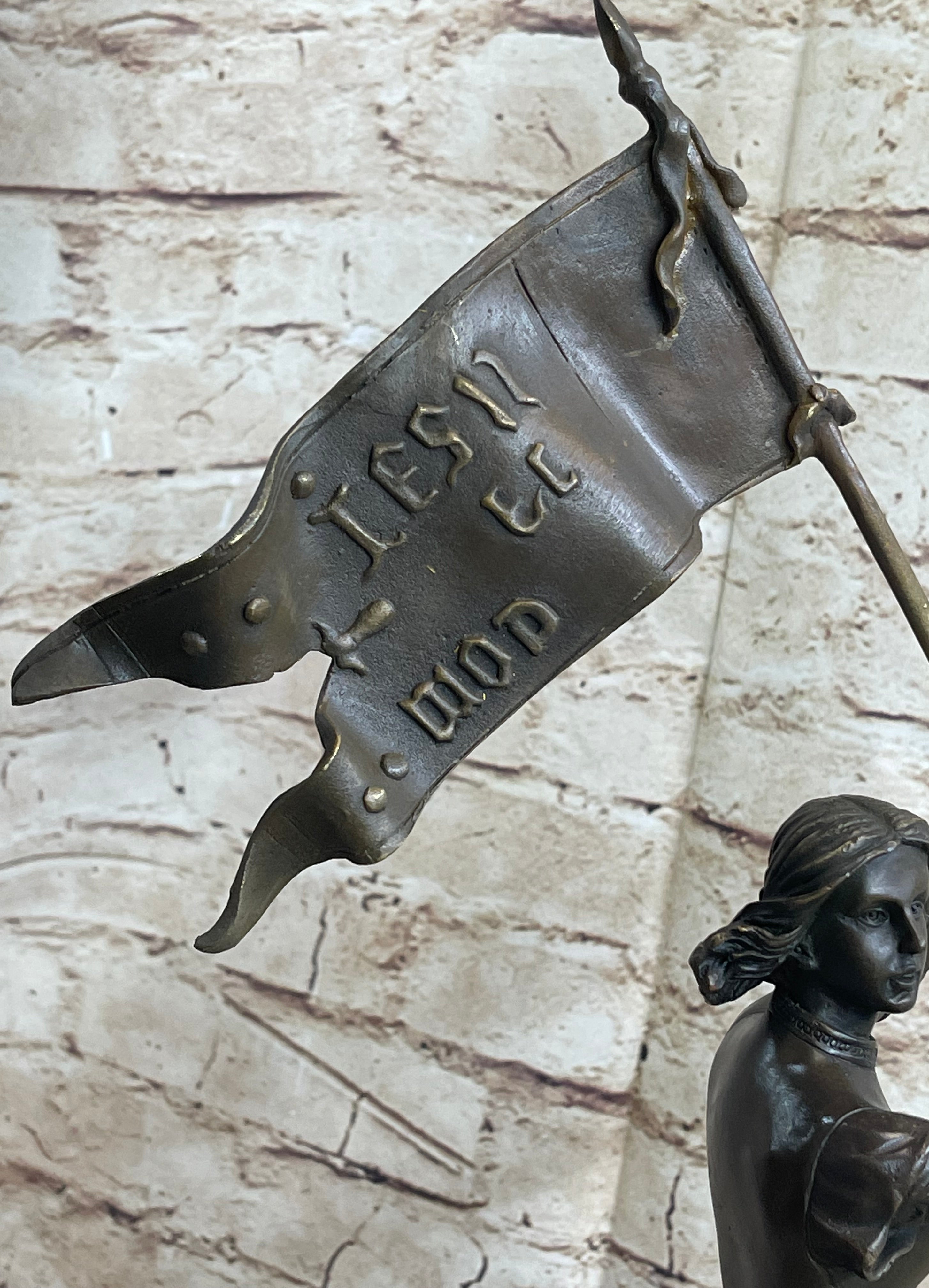 Saint Joan of Arc Standing W/ Flag Bronze Figure