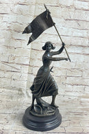 Saint Joan of Arc Standing W/ Flag Bronze Figure