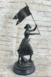 Saint Joan of Arc Standing W/ Flag Bronze Figure
