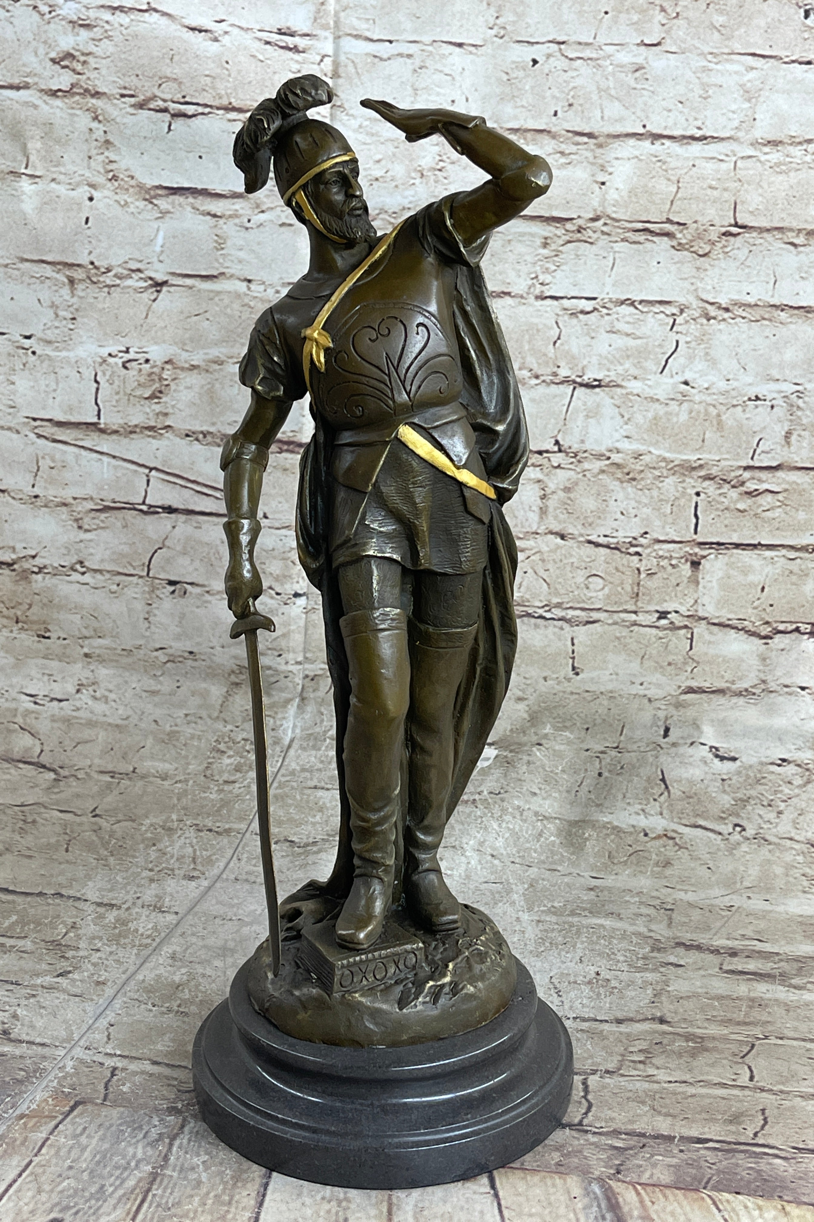 Italian Renaissance Warrior Knight Bronze Statue Sculpture Figure Gold Patina 15" x 7"