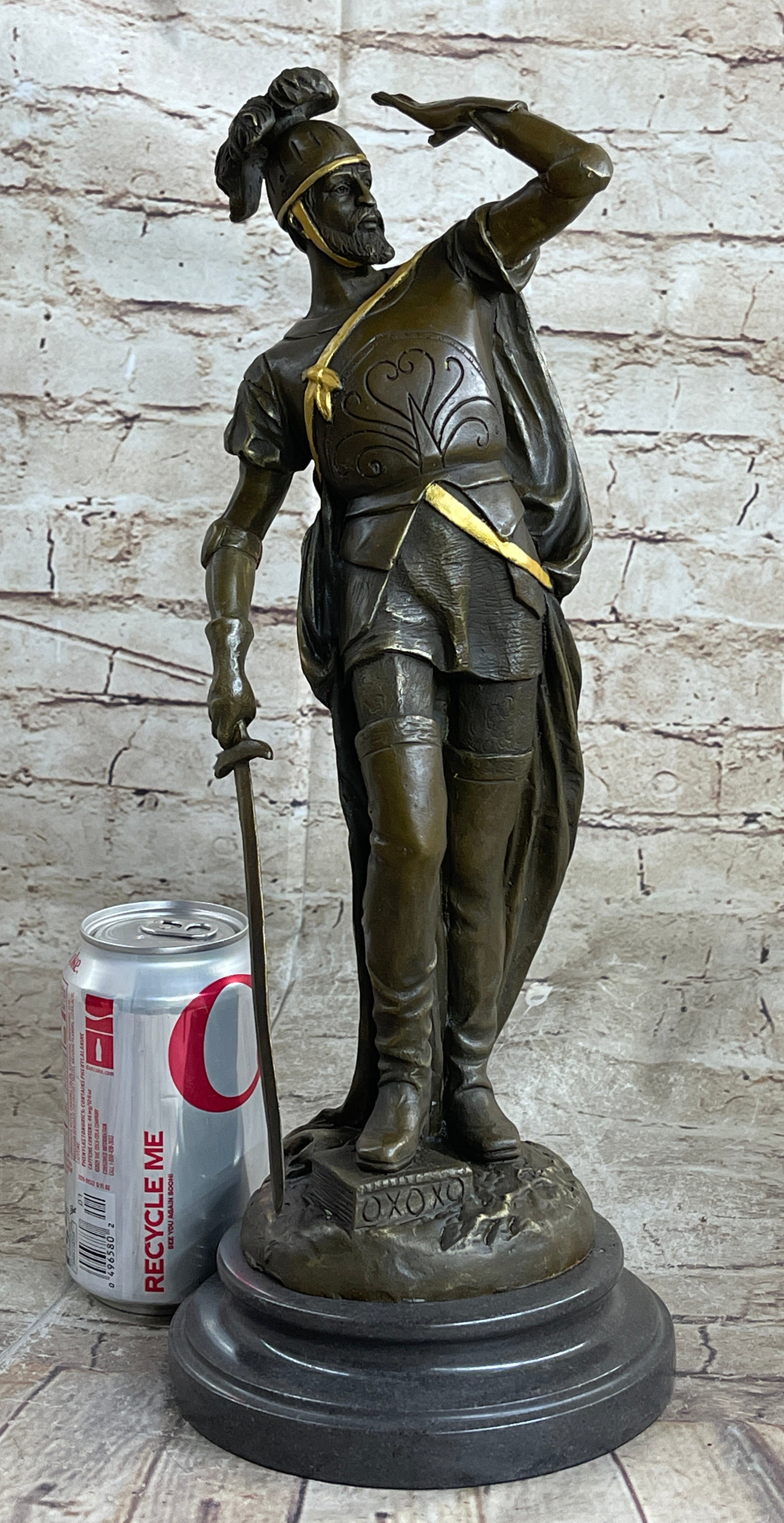 Italian Renaissance Warrior Knight Bronze Statue Sculpture Figure Gold Patina 15" x 7"