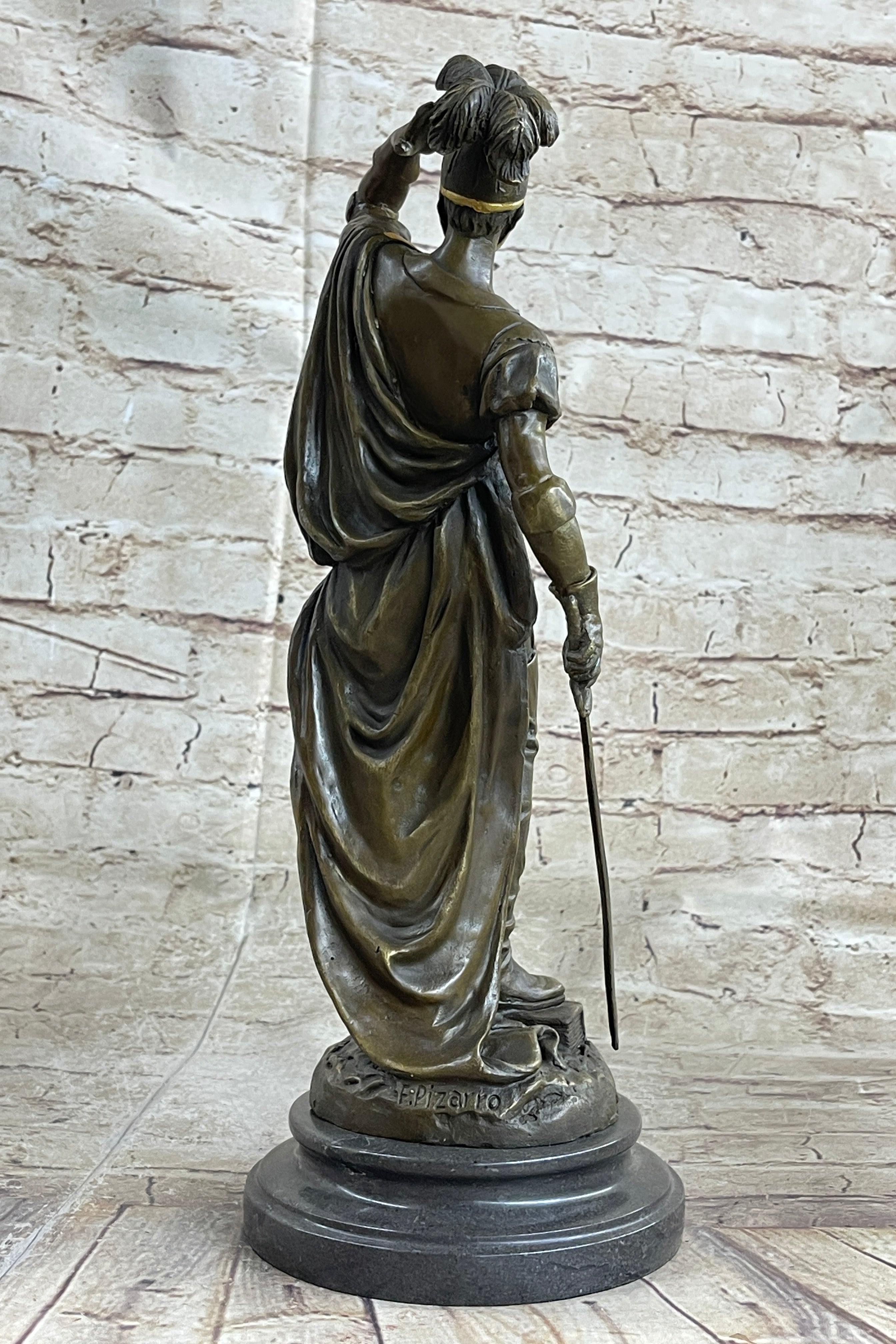 Italian Renaissance Warrior Knight Bronze Statue Sculpture Figure Gold Patina 15" x 7"