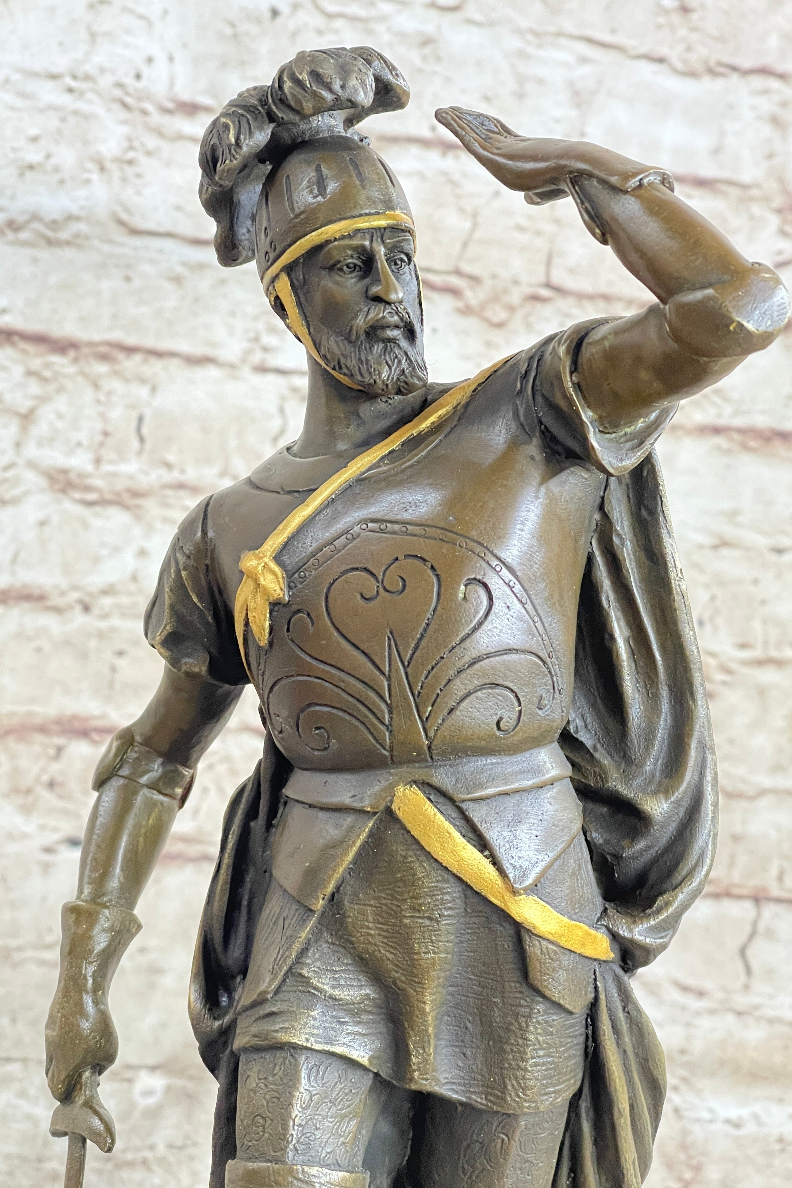 Italian Renaissance Warrior Knight Bronze Statue Sculpture Figure Gold Patina 15" x 7"