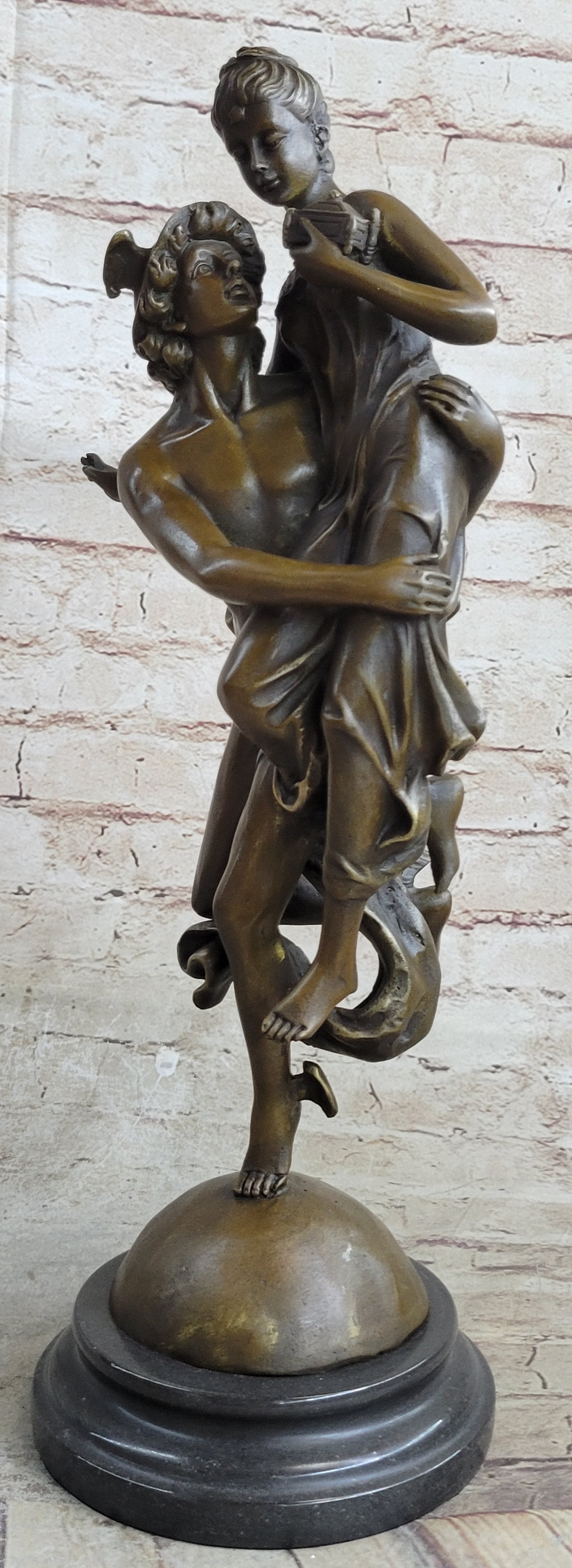 Hermes Flying Mercury and Pandora Bronze Sculpture by Brousse