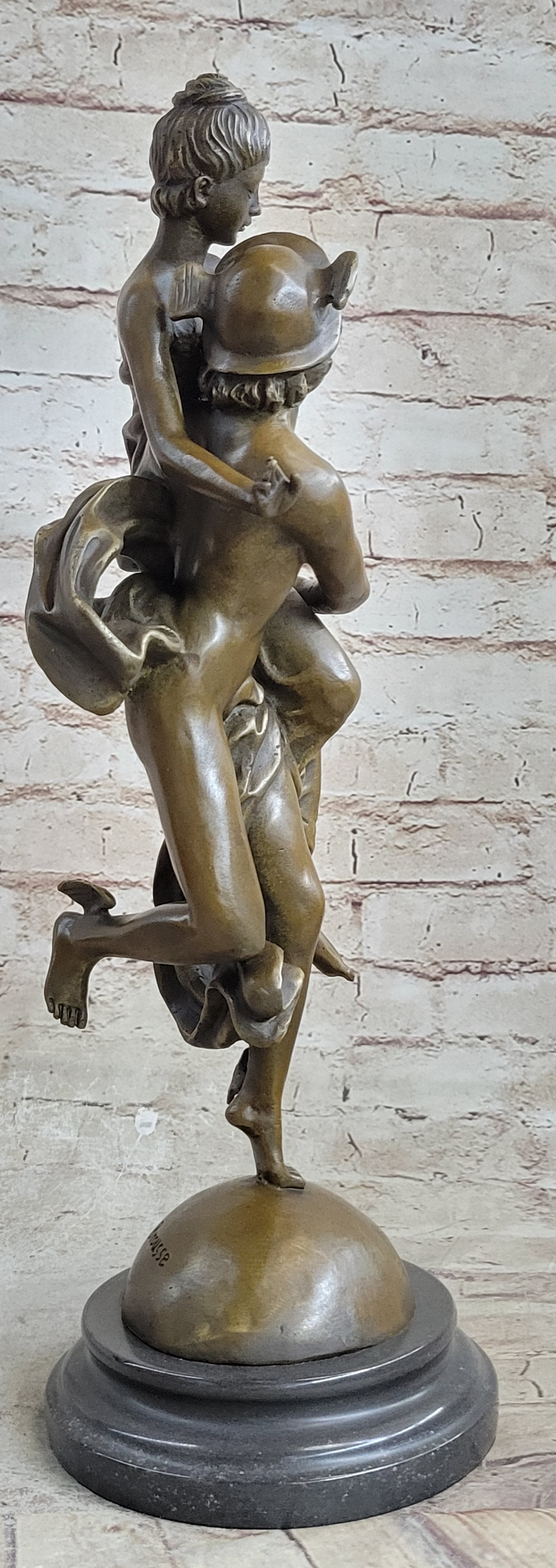 Hermes Flying Mercury and Pandora Bronze Sculpture by Brousse