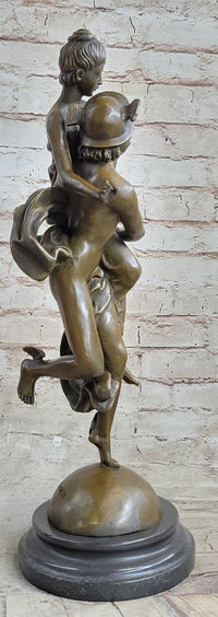 Hermes Flying Mercury and Pandora Bronze Sculpture by Brousse