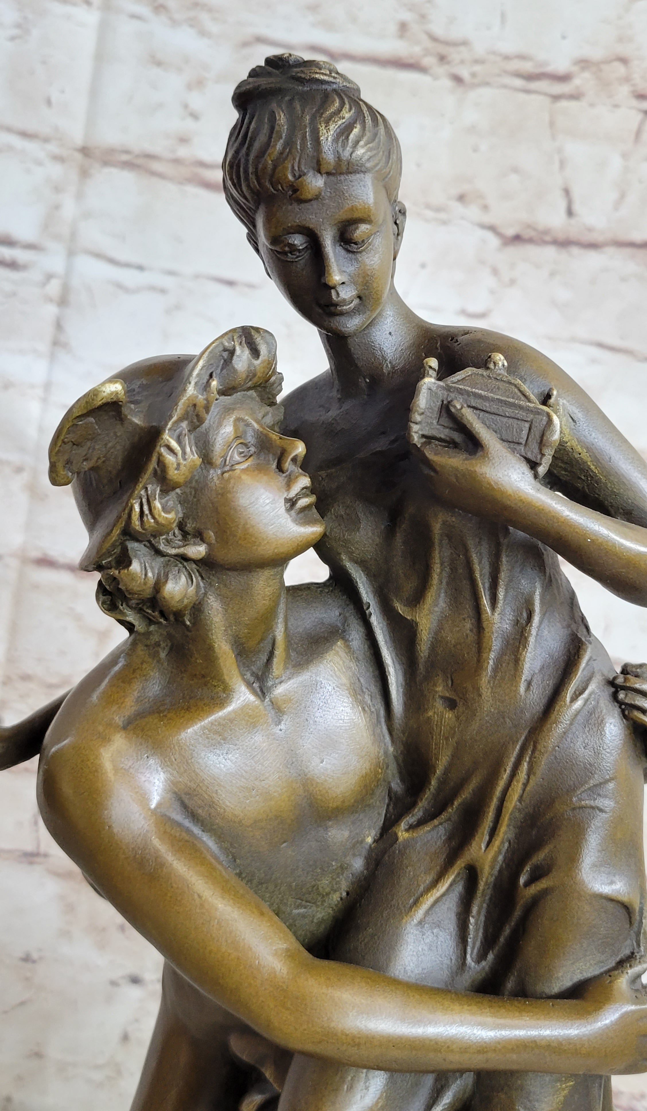 Hermes Flying Mercury and Pandora Bronze Sculpture by Brousse
