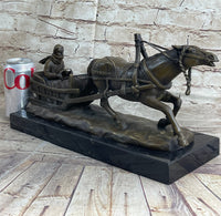 Large Russian Bronze - Man in Sleigh by Horse - Friedrich Gornik