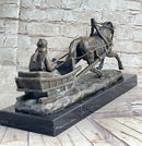 Large Russian Bronze - Man in Sleigh by Horse - Friedrich Gornik