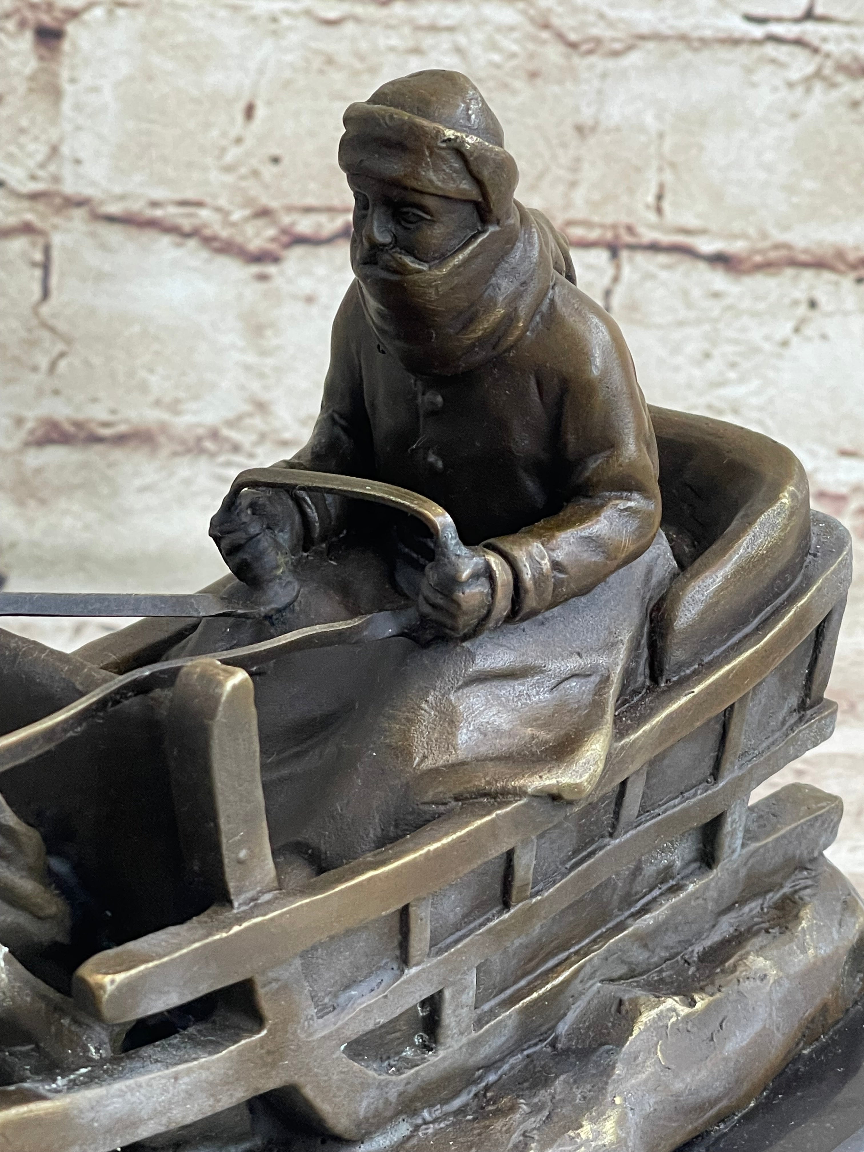 Large Russian Bronze - Man in Sleigh by Horse - Friedrich Gornik