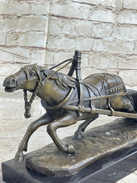 Large Russian Bronze - Man in Sleigh by Horse - Friedrich Gornik