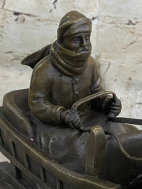 Large Russian Bronze - Man in Sleigh by Horse - Friedrich Gornik