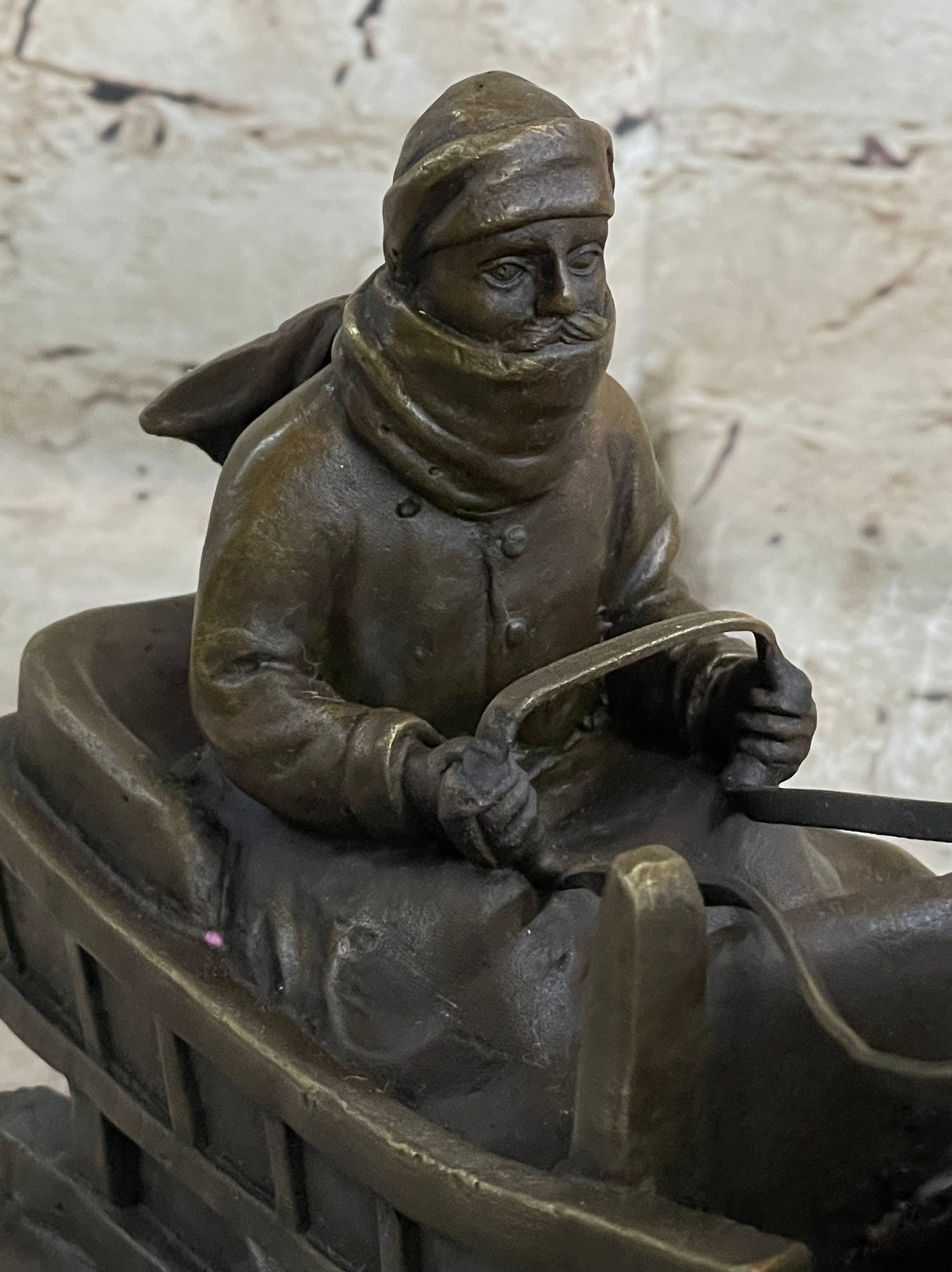 Large Russian Bronze - Man in Sleigh by Horse - Friedrich Gornik