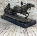 Large Russian Bronze - Man in Sleigh by Horse - Friedrich Gornik