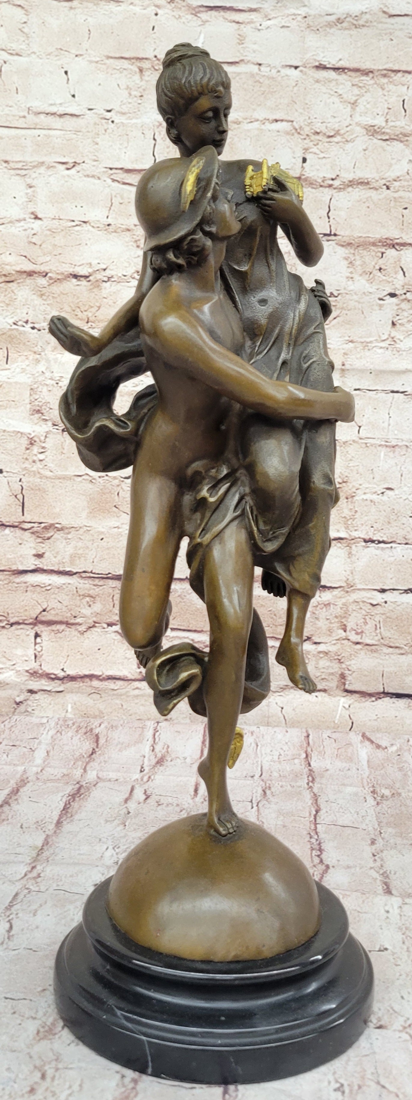 Hermes Flying Mercury and Pandora Greek Mythology Bronze Sculpture