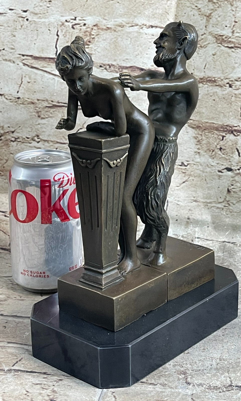 Erotic Bronze Sculpture of Satyr & Nymph Girl Having Sex Metal Figures Marble Base