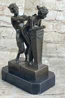 Erotic Bronze Sculpture of Satyr & Nymph Girl Having Sex Metal Figures Marble Base