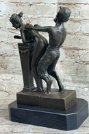Erotic Bronze Sculpture of Satyr & Nymph Girl Having Sex Metal Figures Marble Base