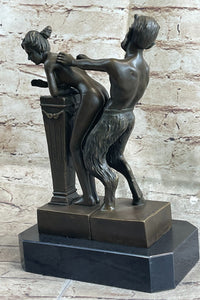 Erotic Bronze Sculpture of Satyr & Nymph Girl Having Sex Metal Figures Marble Base
