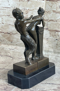 Erotic Bronze Sculpture of Satyr & Nymph Girl Having Sex Metal Figures Marble Base