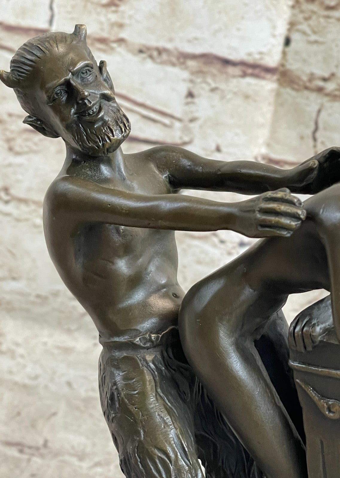 Erotic Bronze Sculpture of Satyr & Nymph Girl Having Sex Metal Figures Marble Base