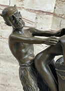 Erotic Bronze Sculpture of Satyr & Nymph Girl Having Sex Metal Figures Marble Base