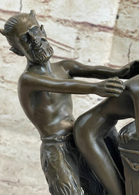 Erotic Bronze Sculpture of Satyr & Nymph Girl Having Sex Metal Figures Marble Base