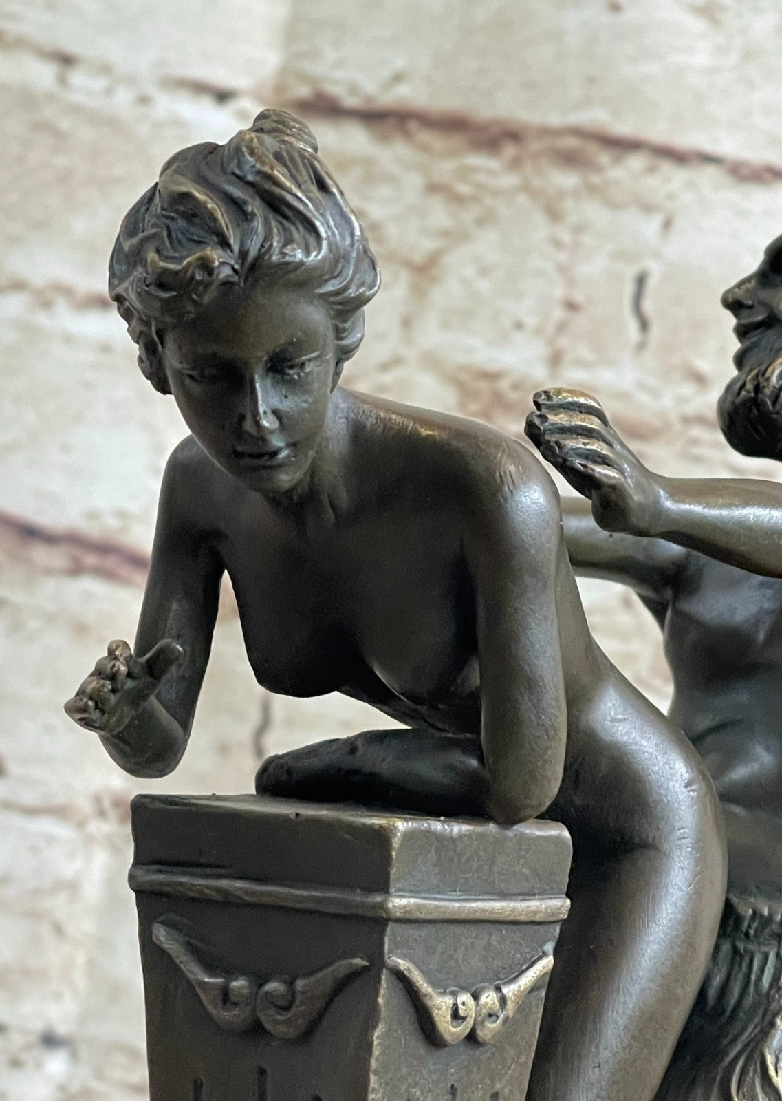 Erotic Bronze Sculpture of Satyr & Nymph Girl Having Sex Metal Figures Marble Base