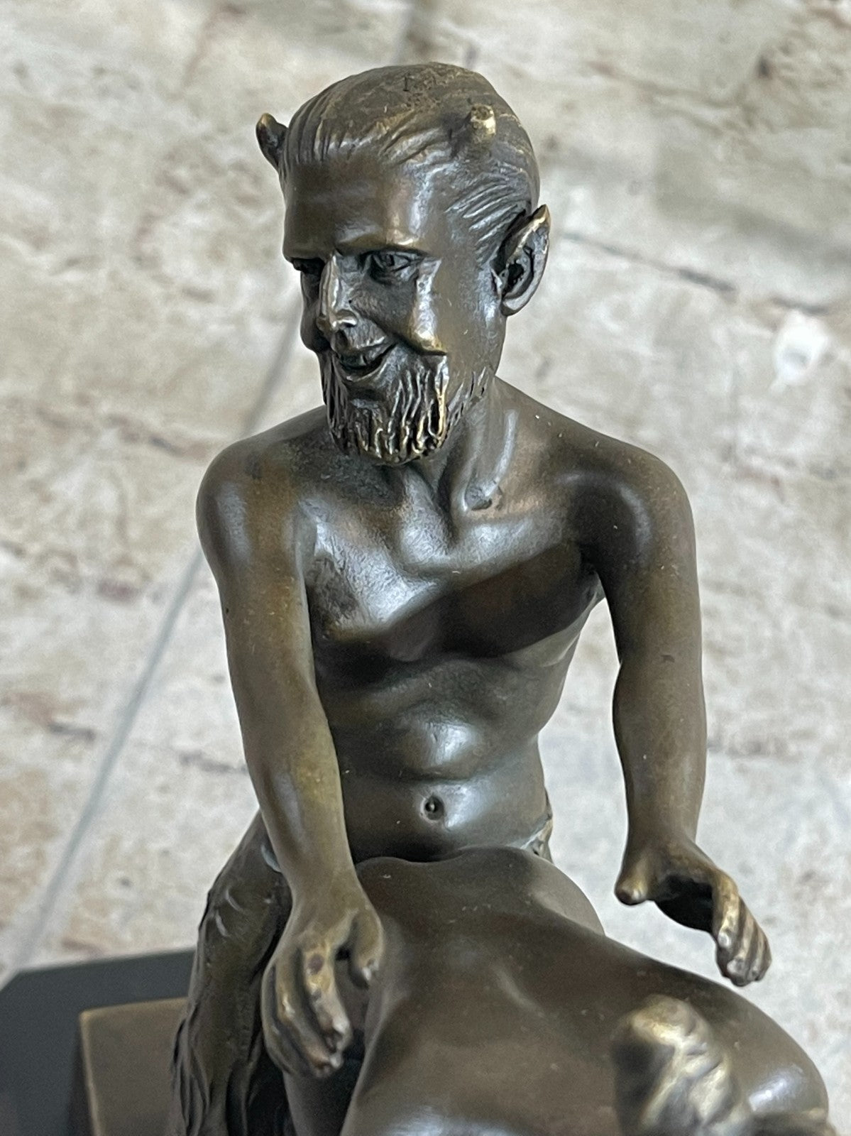 Erotic Bronze Sculpture of Satyr & Nymph Girl Having Sex Metal Figures Marble Base