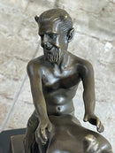 Erotic Bronze Sculpture of Satyr & Nymph Girl Having Sex Metal Figures Marble Base