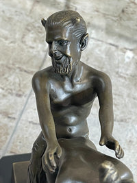 Erotic Bronze Sculpture of Satyr & Nymph Girl Having Sex Metal Figures Marble Base