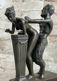 Erotic Bronze Sculpture of Satyr & Nymph Girl Having Sex Metal Figures Marble Base