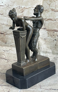 Erotic Bronze Sculpture of Satyr & Nymph Girl Having Sex Metal Figures Marble Base
