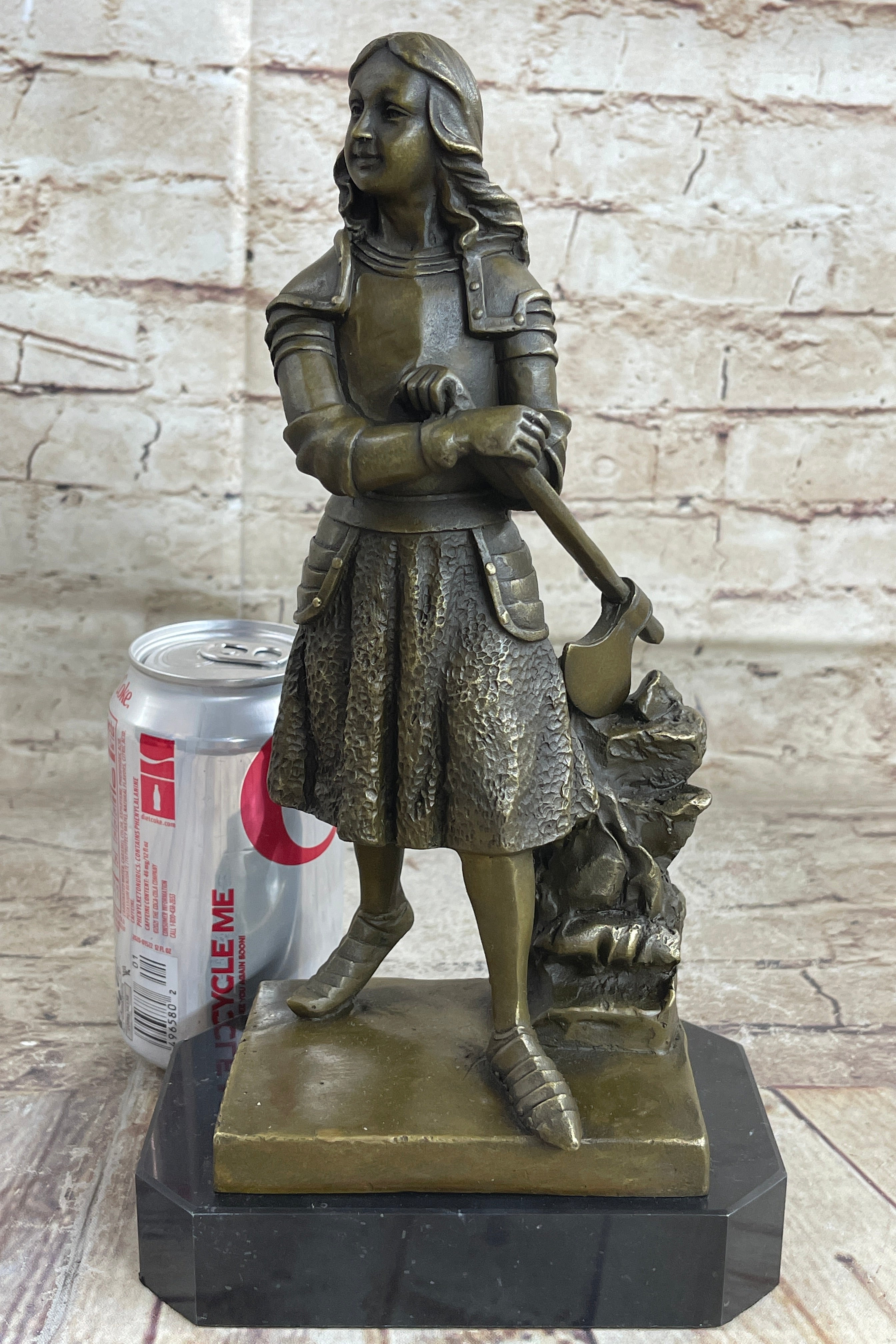 Art Deco Joan of Arc Bronze Sculpture Hot Cast Marble Base