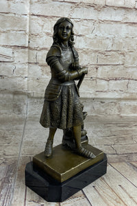 Art Deco Joan of Arc Bronze Sculpture Hot Cast Marble Base