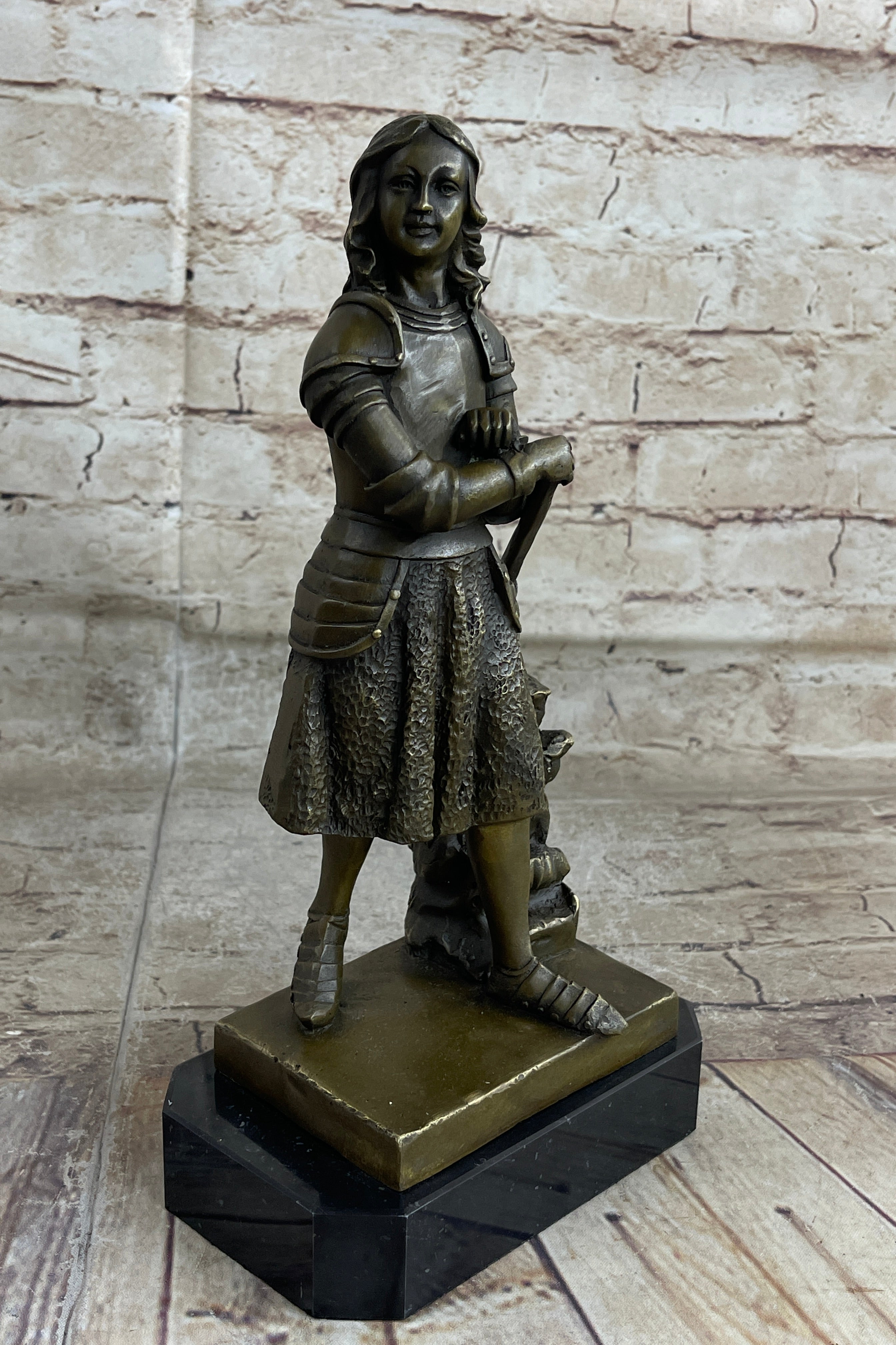 Art Deco Joan of Arc Bronze Sculpture Hot Cast Marble Base