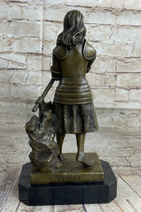 Art Deco Joan of Arc Bronze Sculpture Hot Cast Marble Base