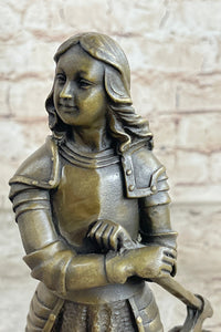 Art Deco Joan of Arc Bronze Sculpture Hot Cast Marble Base