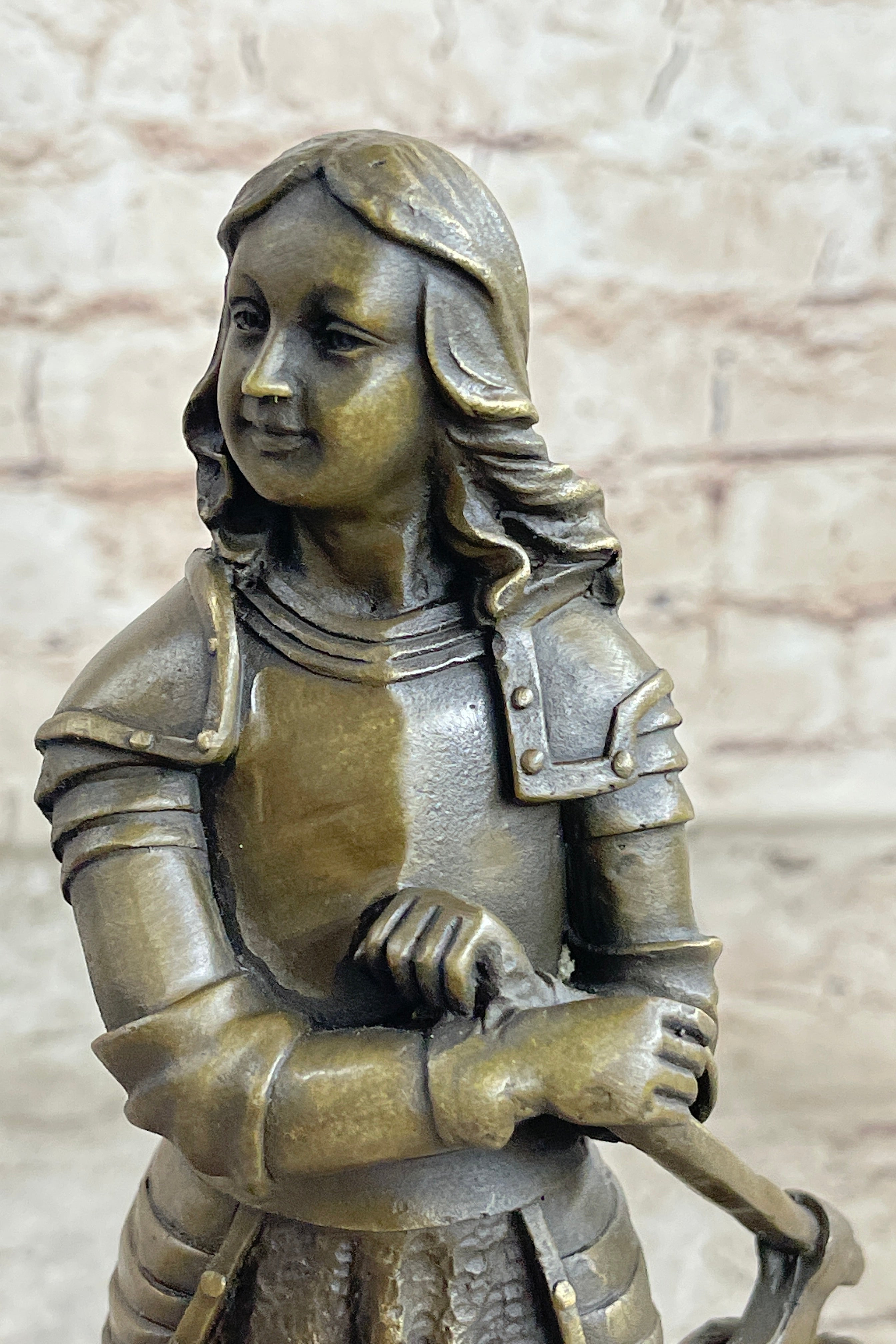 Art Deco Joan of Arc Bronze Sculpture Hot Cast Marble Base