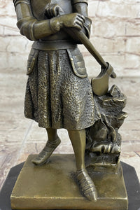 Art Deco Joan of Arc Bronze Sculpture Hot Cast Marble Base