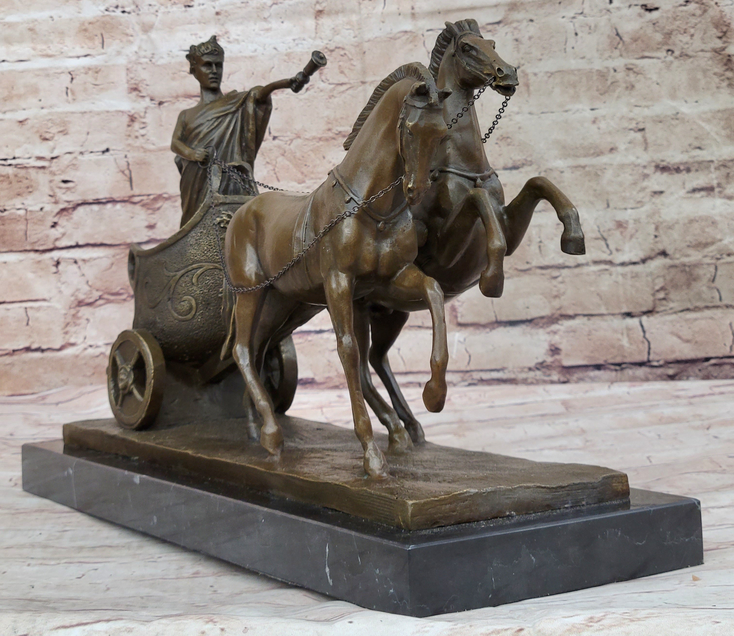 Roman Caesar Chariot Bronze Sculpture 11" x 17"