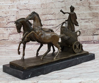 Roman Caesar Chariot Bronze Sculpture 11" x 17"