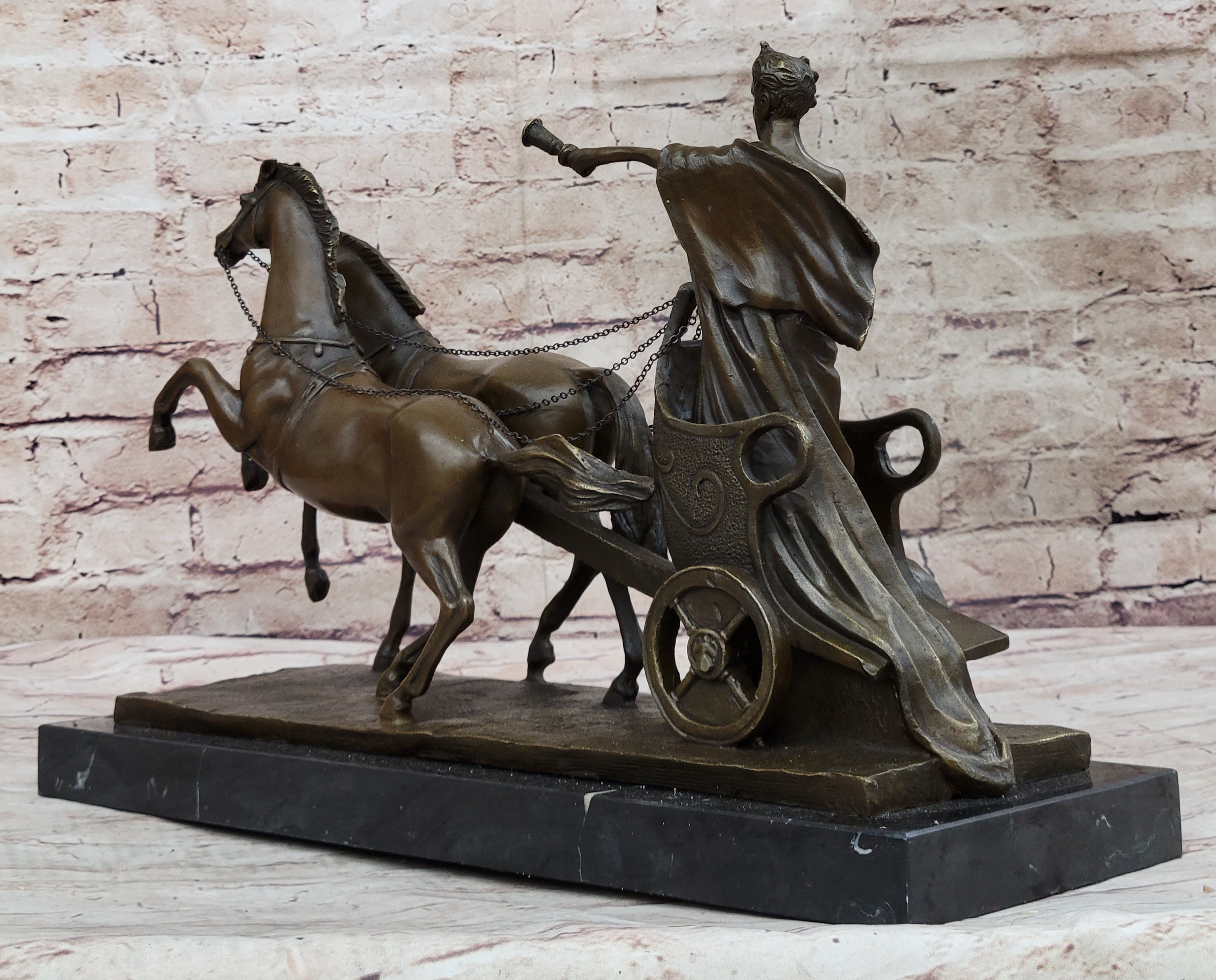 Roman Caesar Chariot Bronze Sculpture 11" x 17"