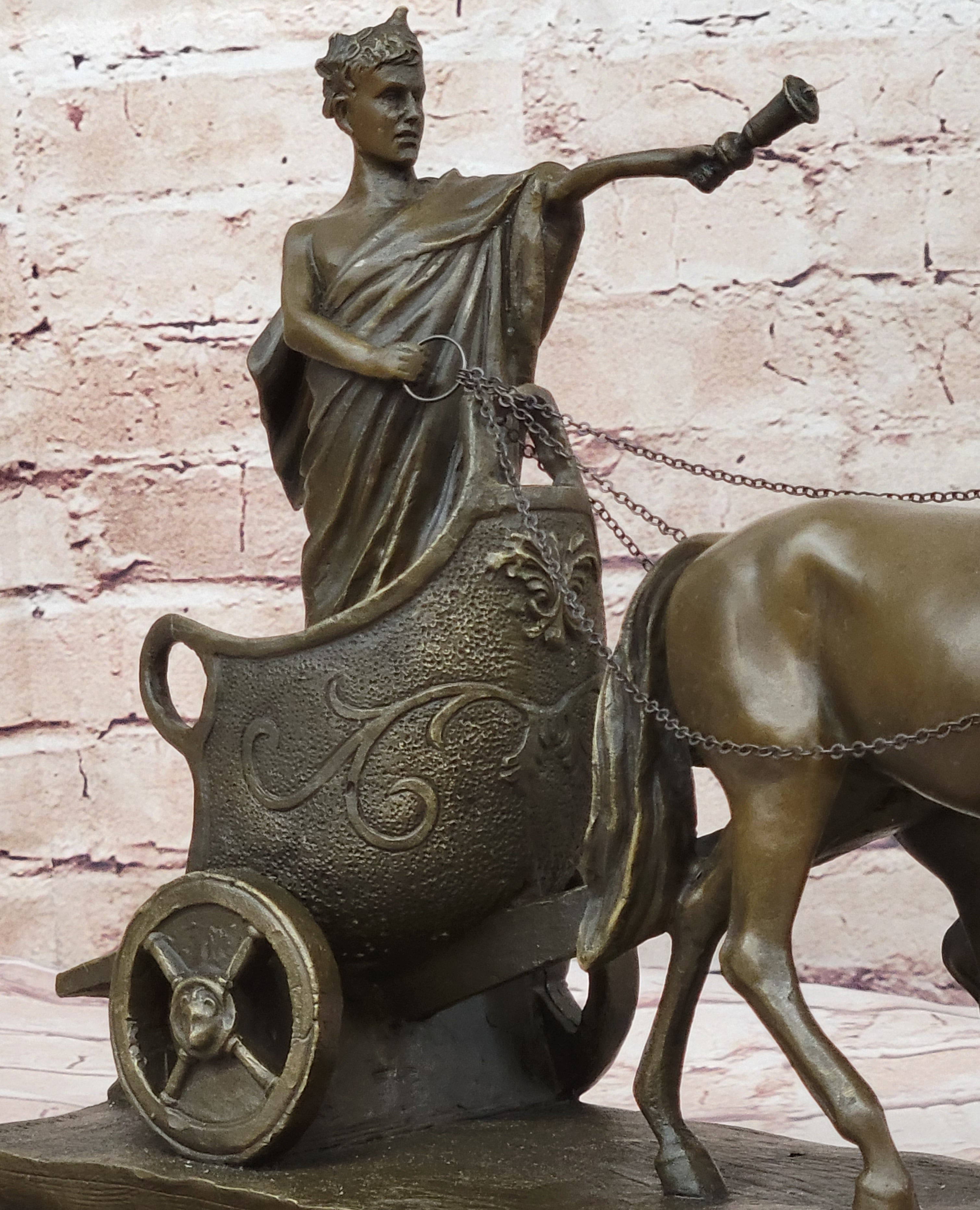 Roman Caesar Chariot Bronze Sculpture 11" x 17"