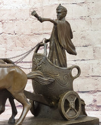 Roman Caesar Chariot Bronze Sculpture 11" x 17"