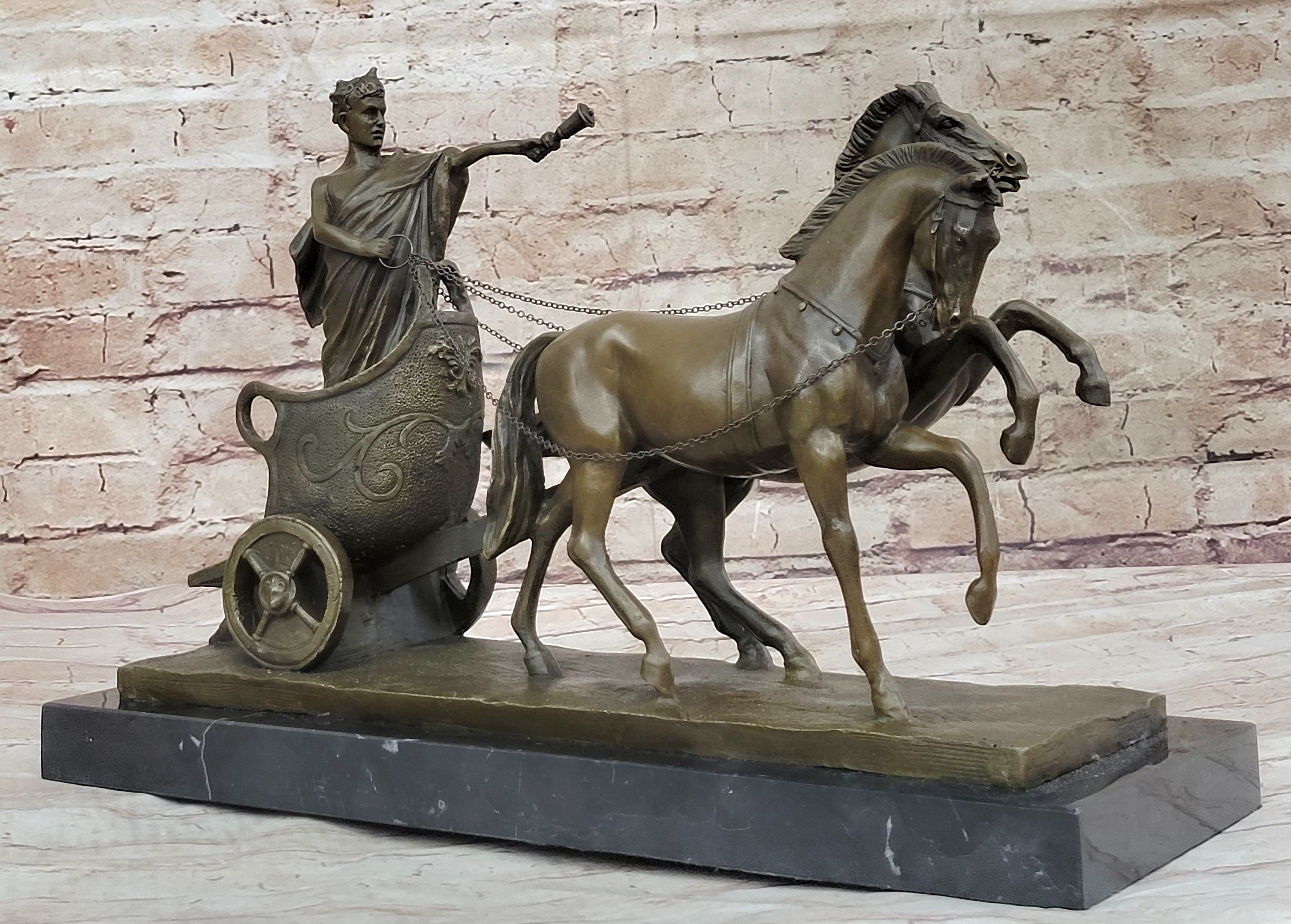 Roman Caesar Chariot Bronze Sculpture 11" x 17"