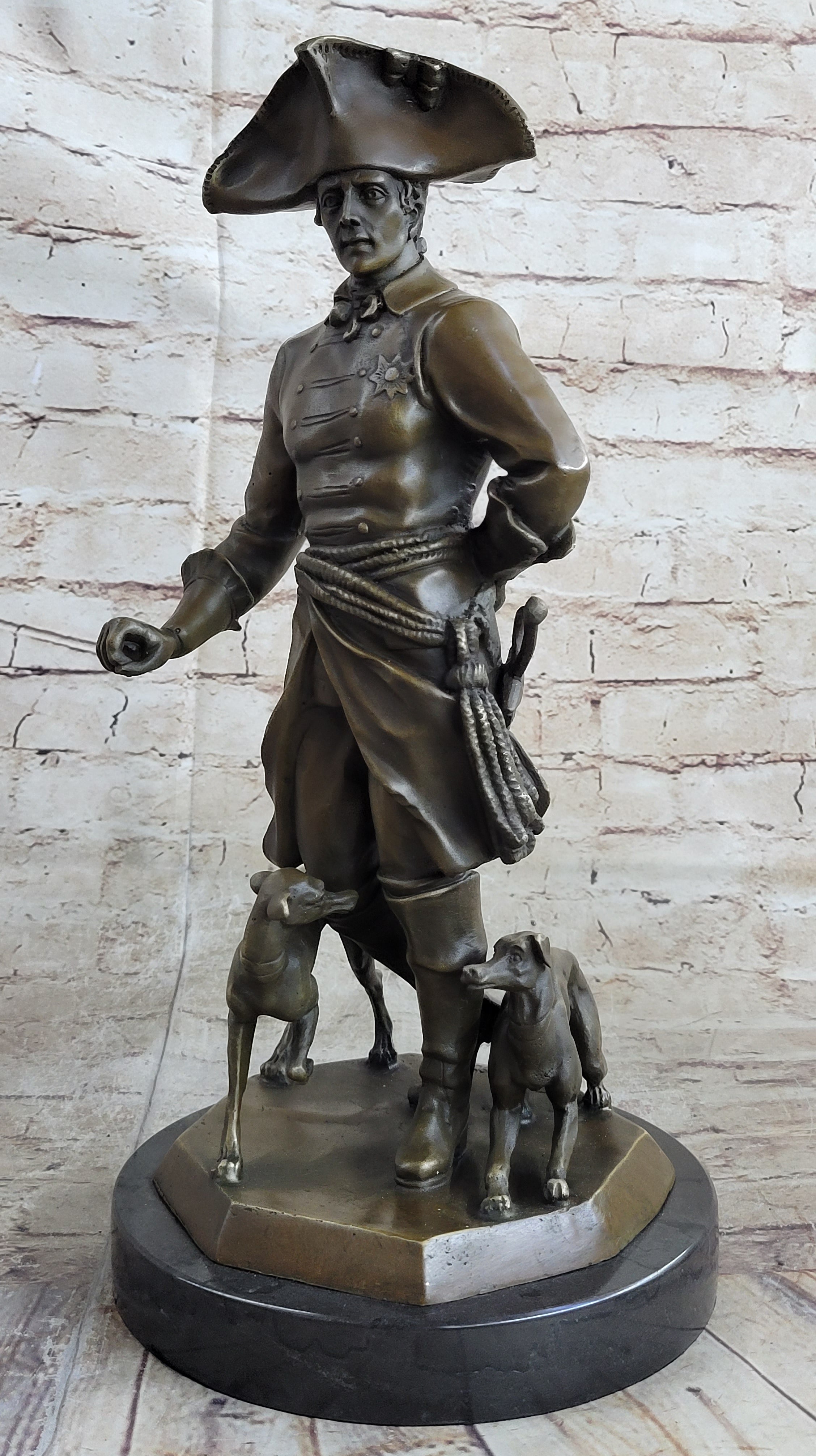 Frederick the Great Warrior King with Two Dogs Bronze Sculpture