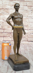Muscular Roman Man Male Figure Bronze Sculpture w/ Gold Patina