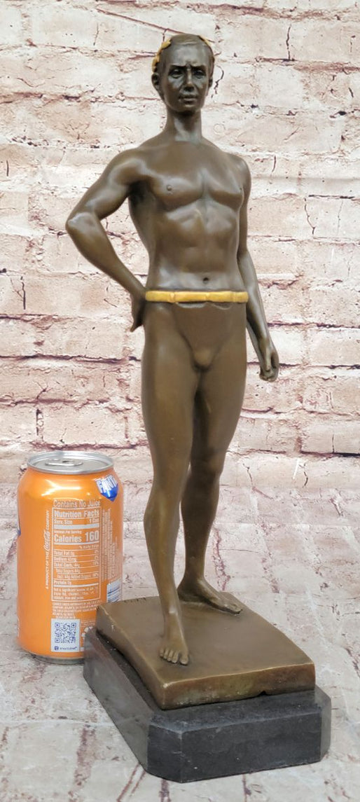 Muscular Roman Man Male Figure Bronze Sculpture w/ Gold Patina